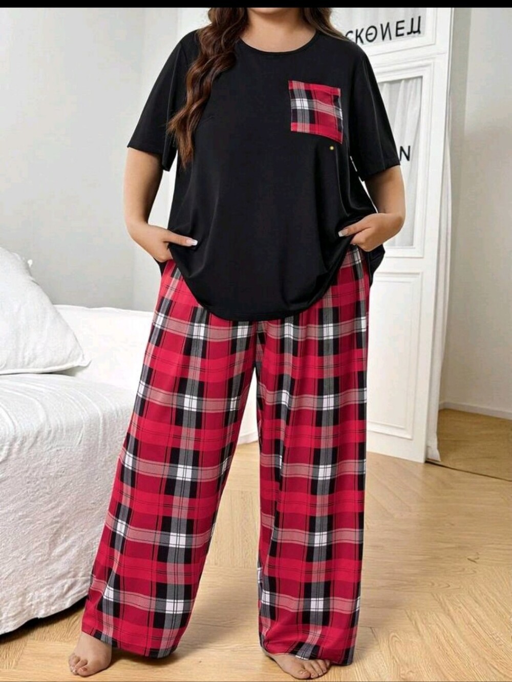 Shein Plus Size Pajama Set, Red And Black Plaid, Size 7xl